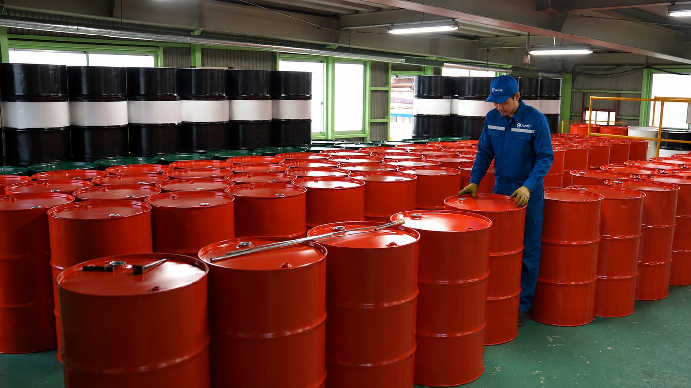 Private label lubricant pails on a production line